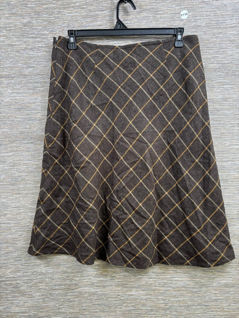 Lands End Wool Blend Windowpane Flare Skirt Womens Size 12 Dark Mahogany